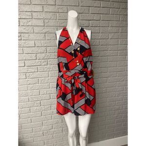 Feel In Los Angeles Women Red Multicolored Halter Romper Size L NWT